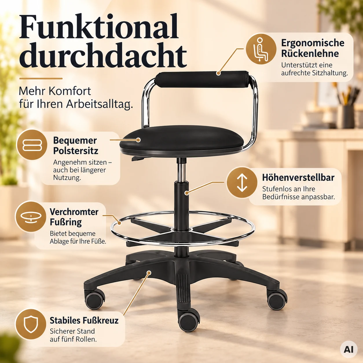 Labor 4 - Hocker mit Rückenlehne und Fußring