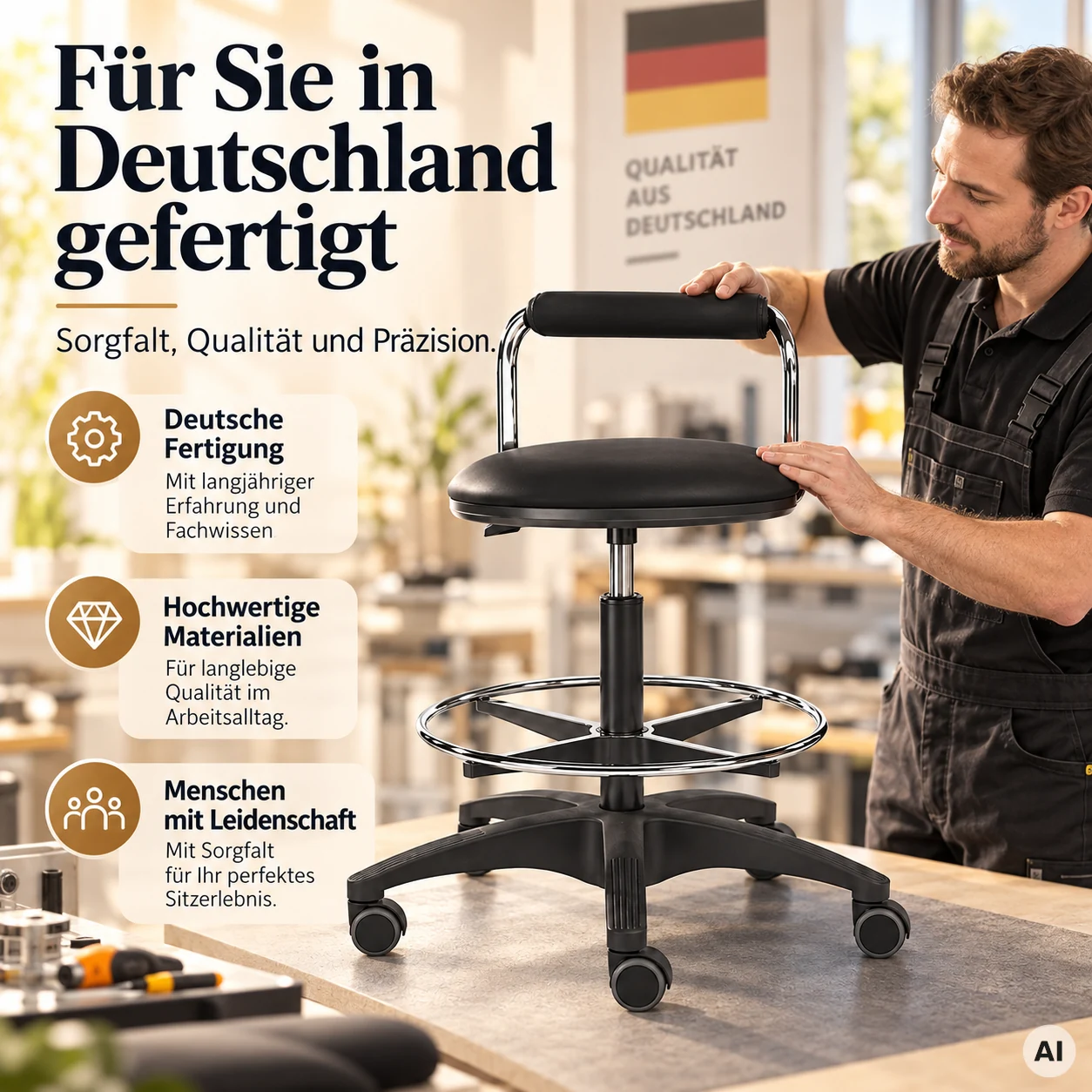 Labor 4 - Hocker mit Rückenlehne und Fußring