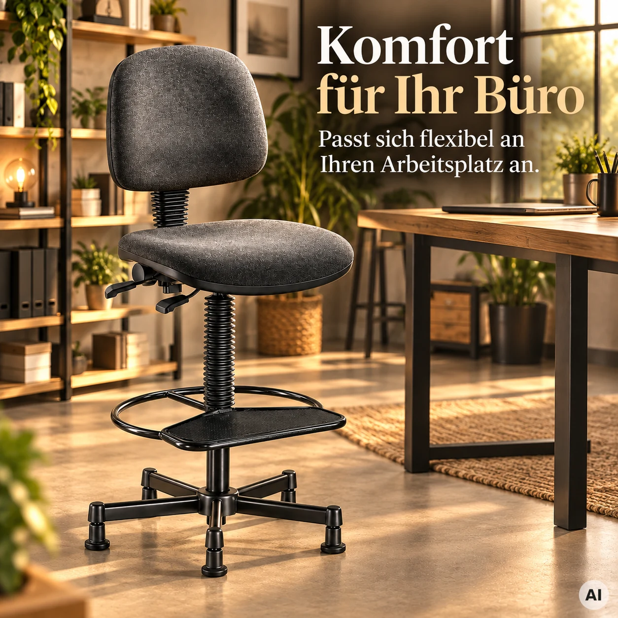 Industry 2 - Hocker mir Rückenlehne und Fußablage